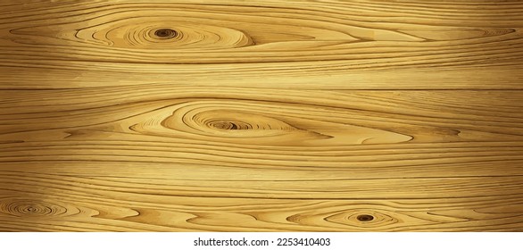 Panoramic light wood texture with knots, plank background - Vector illustration