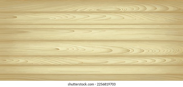 Textura panorámica de madera clara con nudos, fondo de tablero - Ilustración vectorial