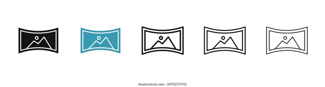 Panoramic line icon set. 360 angle virtual view vector icon. 360 degree wide frame sign. vr or ar glasses vector icon for UI designs.