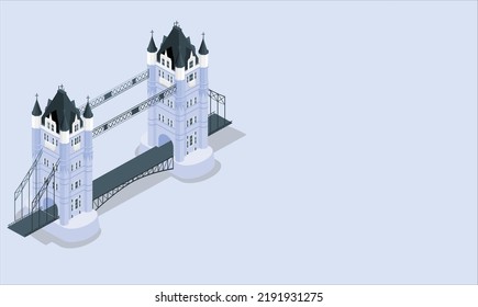 Panoramic London skyline with iconic symbol, the Tower Bridge and Her Majesty's Royal Palace and Fortress, known as the Tower of London as viewed from South Bank of the River. vector illustration