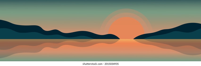 Panorámico montaña paisaje soleado brillante con bosque denso - Ilustración vectorial