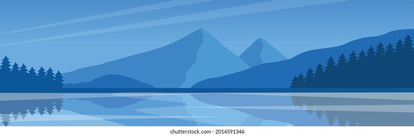 Panorámico paisaje de la noche de montaña sobre el fondo de un bosque denso - Ilustración vectorial