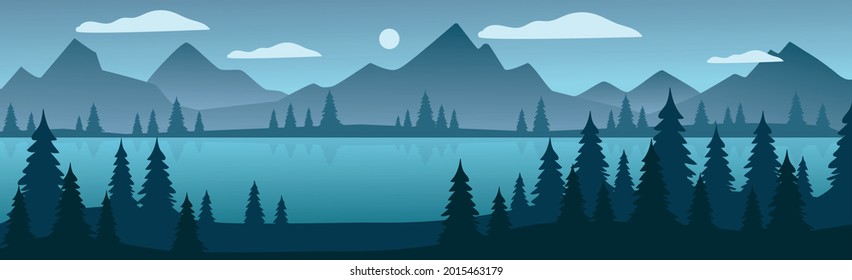Panoramababendlandschaft auf einem dichten Wald