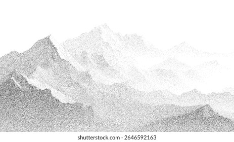 Ilustração da silhueta da gama de montanhas panorâmicas com efeito pontilhado. Resumo natureza paisagem arte fundo para design e decoração.