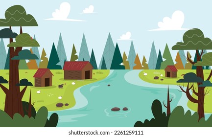 Ilustración panorámica de paisajes de fondo vectorial para evento de ecología de la naturaleza