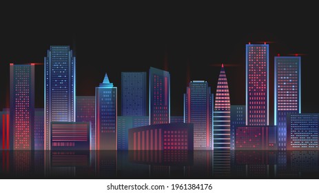 Panoramic night city on black background