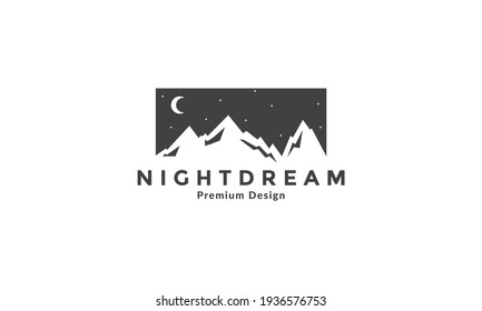 panoramic night with mountain moon logo vector symbol icon illustration design