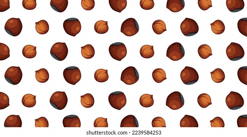 Panoramic pattern of roasted hazelnuts on a white background - Vector illustration