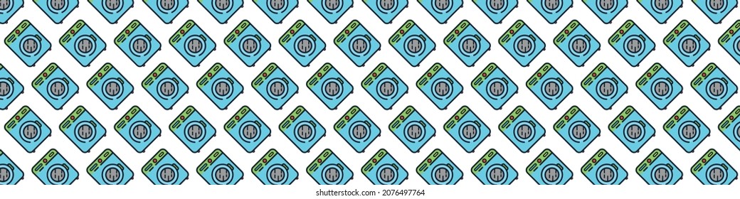 Panoramic pattern of washing machines on a white background. Laundry concept. Can be used as a background.
