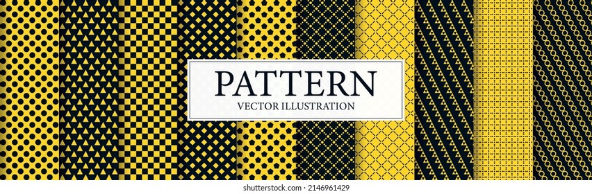 Panoramic patterns 8 pcs set black yellow - Vector illustration