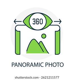 Panoramic Photo – Camera Icon Representing Wide-Angle Image Capture with editable stroke
