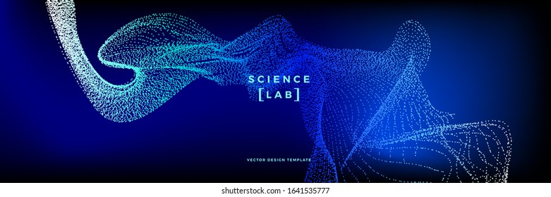 Panoramic science or technology background with dynamic particles. Trendy colourful design template. Applicable for banners, flyers, covers, presentations, identity, landing pages, websites.