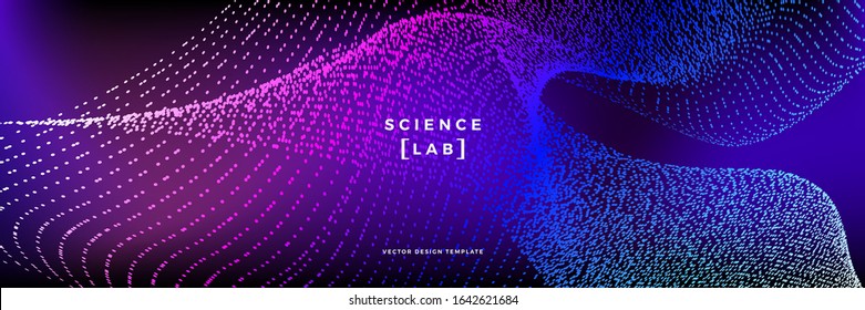 Panoramic science or technology background with dynamic particles. Trendy colourful design template. Applicable for banners, flyers, covers, presentations, identity, landing pages, websites.