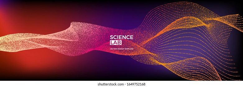 Panoramic science or technology background with dynamic particles. Trendy colourful design template. Applicable for banners, flyers, covers, presentations, identity, landing pages, websites.