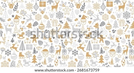 Panoramic seamless pattern with Christmas decorations. Vector