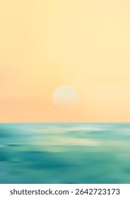 Panoramic seascape. Clear sunset and blue ocean. Beautiful serene background for summer vacation concept