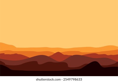 Panoramic silhouette of landscape mountains, vector illustration. Sand, dunes, beach, desert abstract template logo pattern of wavy lines in beige color. Logo template, icon, badge, pictogram, symbol,