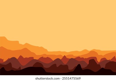 Panoramic silhouette of landscape mountains, vector illustration. Sand, dunes, beach, desert abstract template logo pattern of wavy lines in beige color. Logo template, icon, badge, pictogram, symbol,