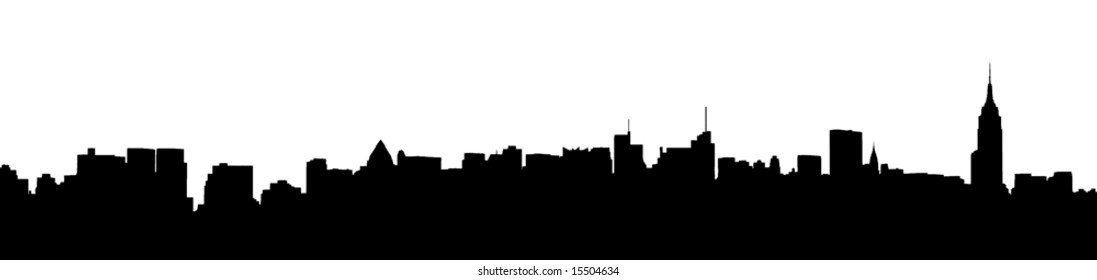 A panoramic silhouette of the New York City Skyline