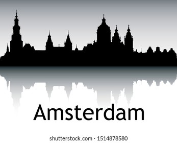 Panoramic Silhouette Skyline of Amsterdam Netherlands