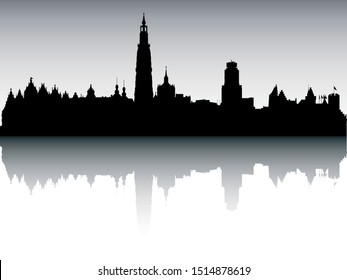 Panoramic Silhouette Skyline of Antwerp Belgium