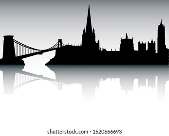 Panoramic Silhouette Skyline of Bristol United Kingdom