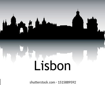 Panoramic Silhouette Skyline of Lisbon Portugal