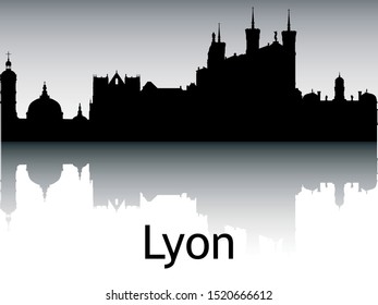 Panoramic Silhouette Skyline of Lyon France