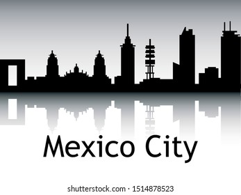 Panoramic Silhouette Skyline of Mexico City Mexico