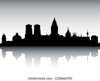 Panoramic Silhouette Skyline of Munich Germany