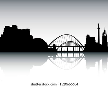 Panoramic Silhouette Skyline of Newcastle United Kingdom