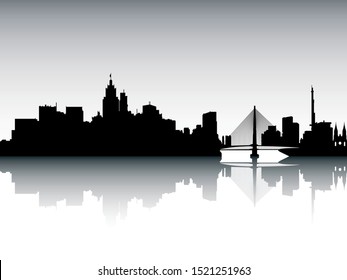 Panoramic Silhouette Skyline of Sao Paulo Brazil