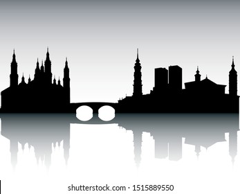 Panoramic Silhouette Skyline of Saragossa Spain