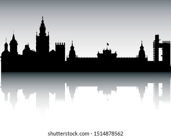 Panoramic Silhouette Skyline of Seville Spain