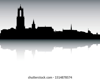 Panoramic Silhouette Skyline of Utrecht Netherlands