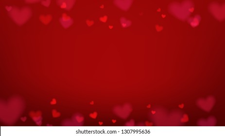 panoramic size of Red heart bokeh background in vector illustration. Concept design for greeting card, banner, template,web header for Valentine or love event