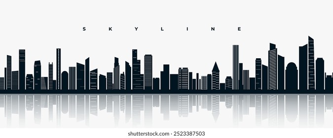 panoramic skyline city town building with reflection effect vector