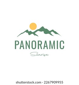 panoramic sunrise mountain hill peak nature relax logo design vector icon illustration