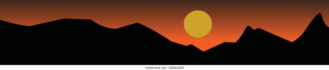 panoramic sunset mountain view sunrise over the mountains, light over the mountains, silhouette of the mountains. vector illustration