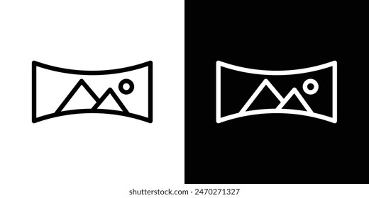 Panoramic symbols. 360 angle virtual view vector sign. 360-degree wide frame icon. VR or AR glasses sign.