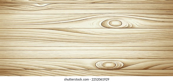 Panoramic texture of light wood with knots - Vector illustration