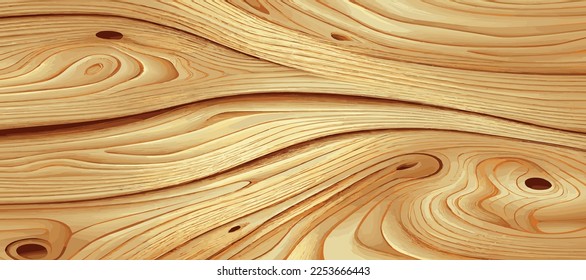 Panoramic texture of light wood with knots - Vector illustration