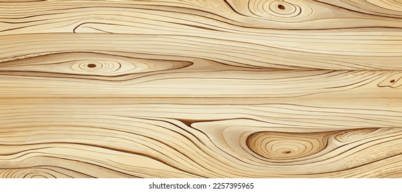 Panoramic texture of light wood with knots - Vector illustration