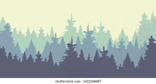 Panoramic with trees. Forest in the winter.