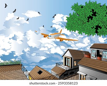 Panoramic Vector Background of a Town-scape