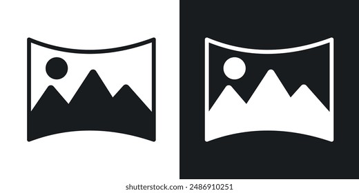 Panoramic vector icon set in solid black and white color
