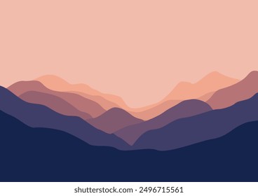 A panoramic vector illustration of mountain layers.