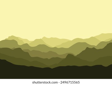 A panoramic vector illustration of mountain layers.
