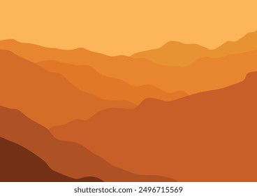 A panoramic vector illustration of mountain layers.