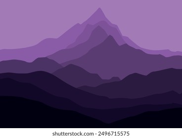 A panoramic vector illustration of mountain layers.